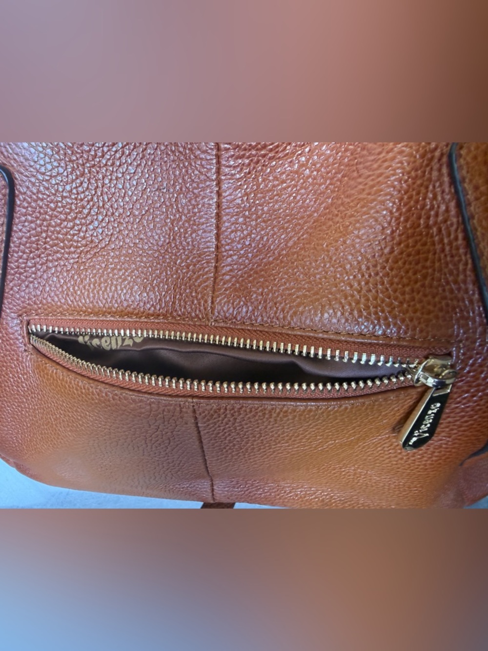 LIKE NEW Vicenzo Leather Caramel Satchel Tote Handbag Purse Crossbody - Picture 16 of 16